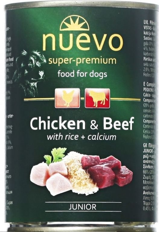 Nuevo pes junior kuracia a hovädzia konzerva 400 g Konzerva pre psov