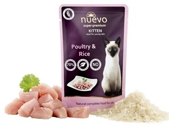 Nuevo mačiatko kapsa hydina s ryžou 85 g Kapsička pre mačky