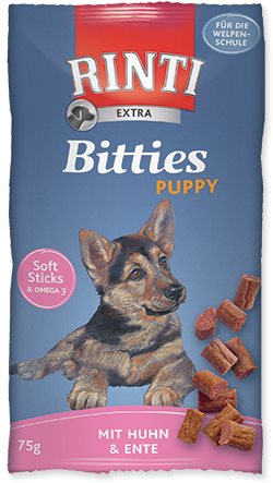 Rinti Extra Bitties Puppy pochúťka kura + kačka 75 g Maškrty pre psov