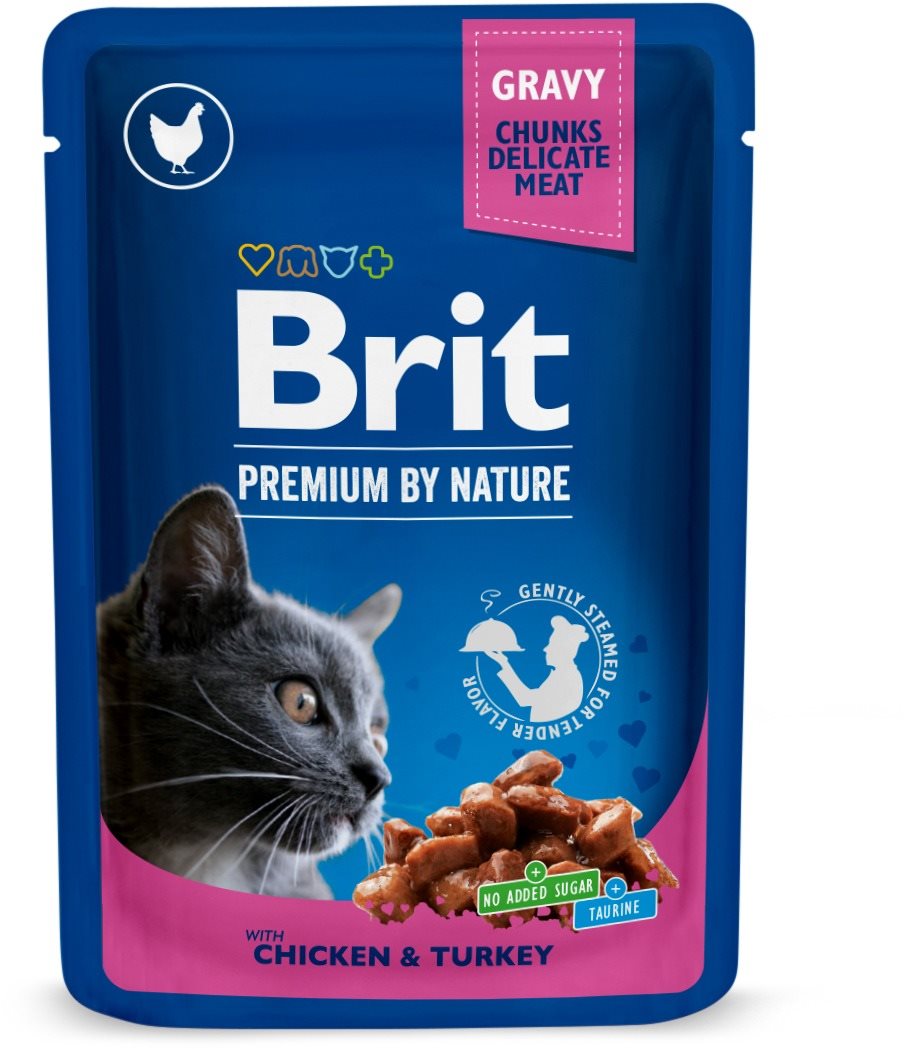 Brit Premium Cat Pouches with Chicken & Turkey 100 g Kapsička pre...