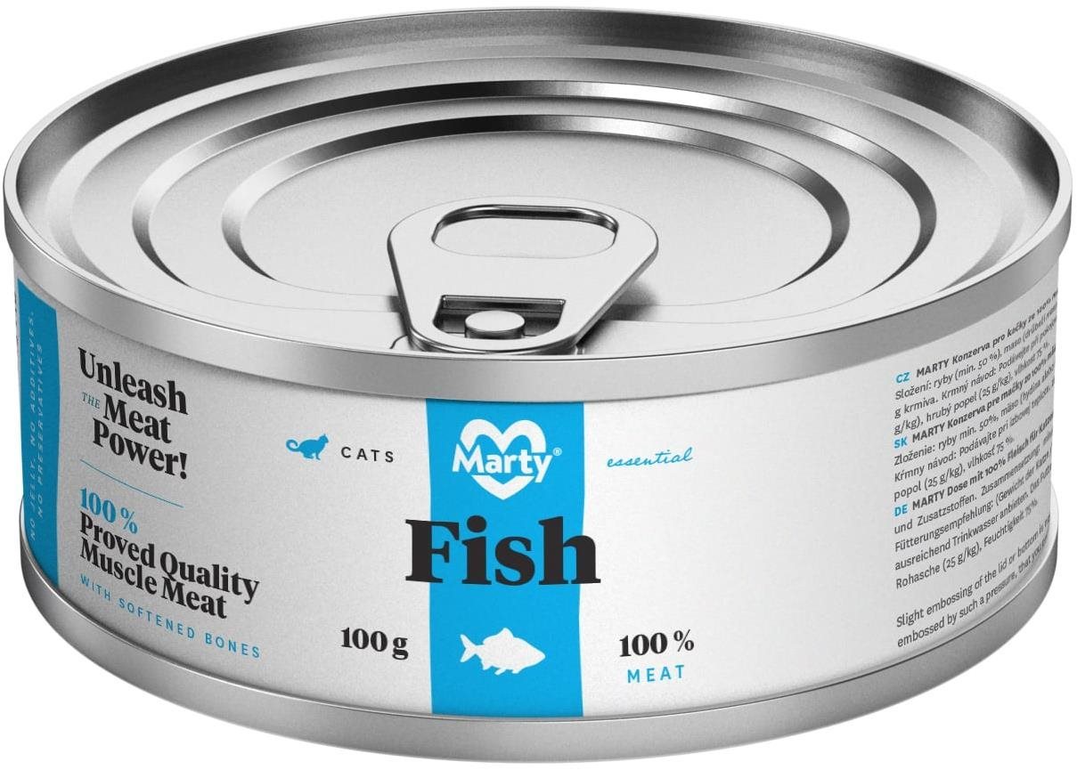 MARTY Essential pre mačky 100 % mäso – rybia 100 g Konzerva pre mačky