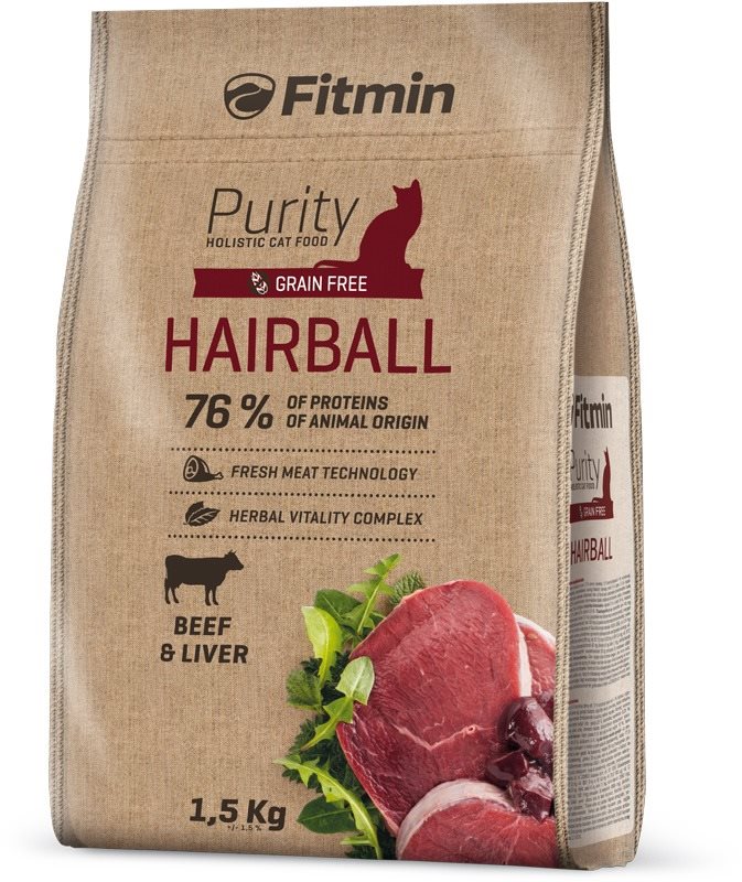 Fitmin Purity Cat Hairball s čerstvým hovädzím pre dlhosrsté mačky...