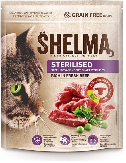 Shelma Sterile bezobilné granule s čerstvým hovädzím pre dospelé...