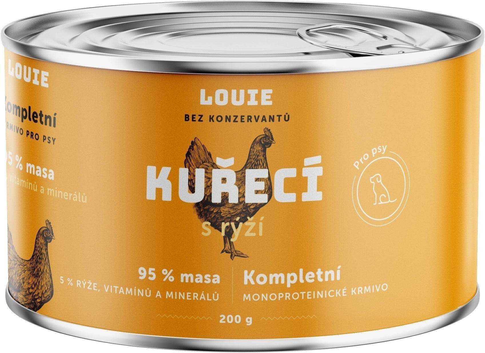 LOUIE Kompletní monoprotejnové krmivo - kuřecí (95%) s rýží (5%)...