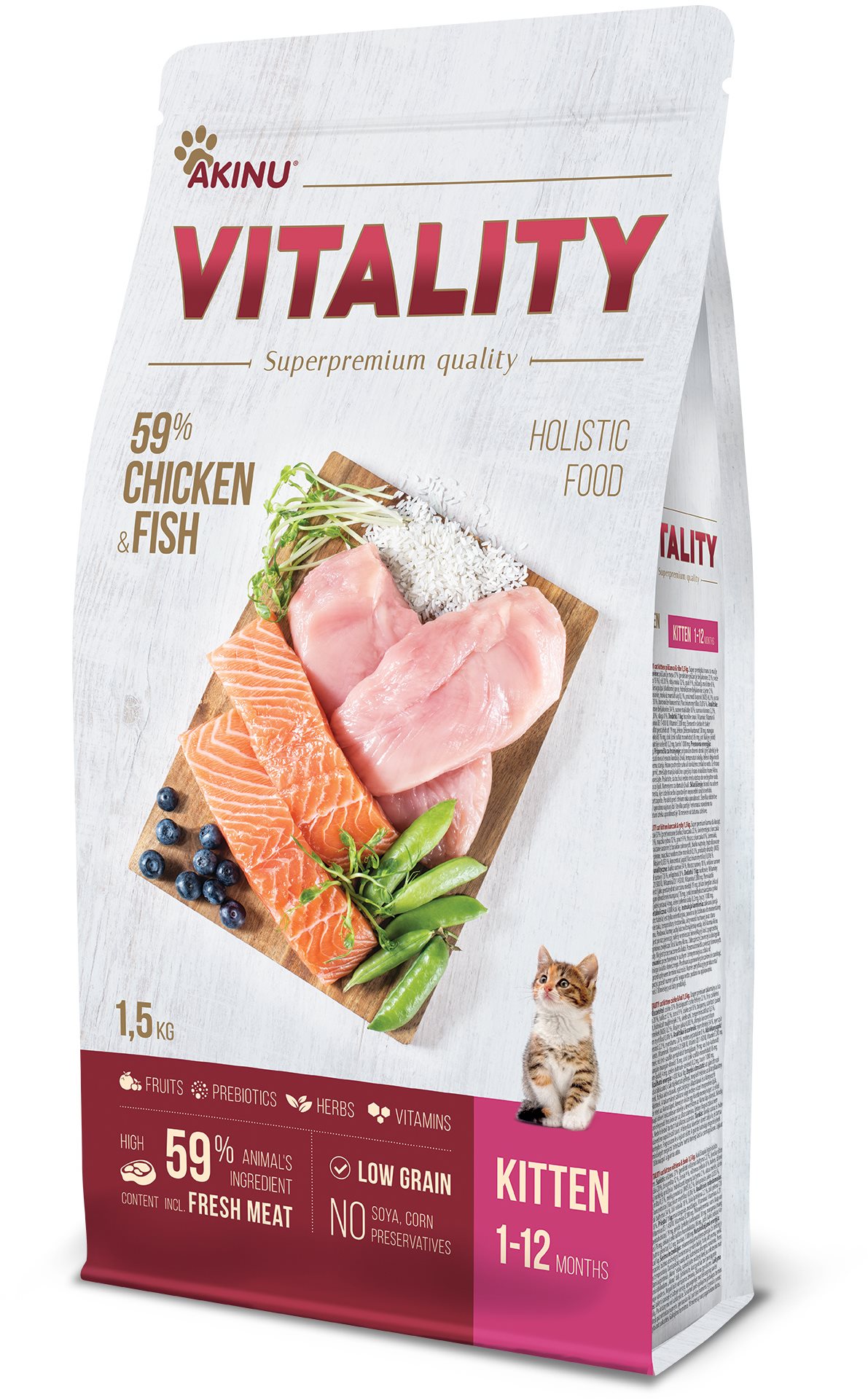 AKINU VITALITY cat kitten chicken & fish 1,5 kg Granule pre mačiatka