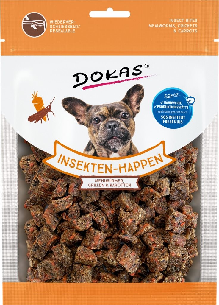 Dokas – Kocky s hmyzom a mrkvou 100 g Maškrty pre psov