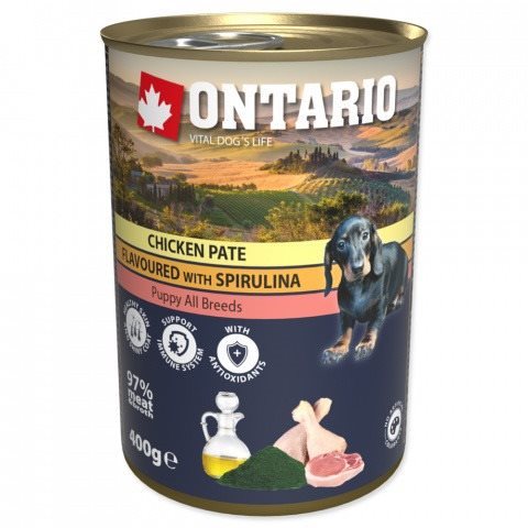 ONTARIO konzerva Puppy kuracie paté so spirulinou 400 g Konzerva...