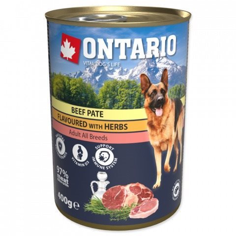 ONTARIO konzerva hovädzie paté s bylinkami 400 g Konzerva pre psov