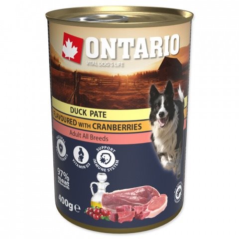 ONTARIO konzerva kačacie paté s brusnicami 400 g Konzerva pre psov