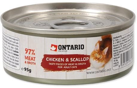 ONTARIO konzerva kuracie kúsky s mušľami 95 g Konzerva pre mačky