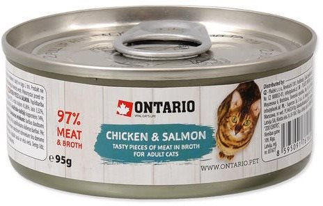 Ontario Konzerva kuracie kúsky s lososom 95 g Konzerva pre mačky