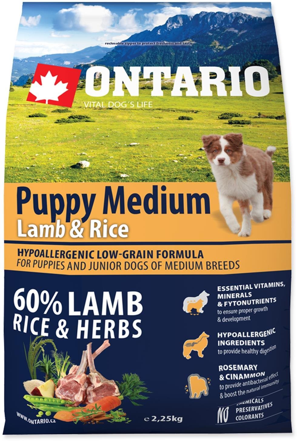 Ontario Puppy Medium Lamb & Rice 2,25 kg Granule pre šteniatka