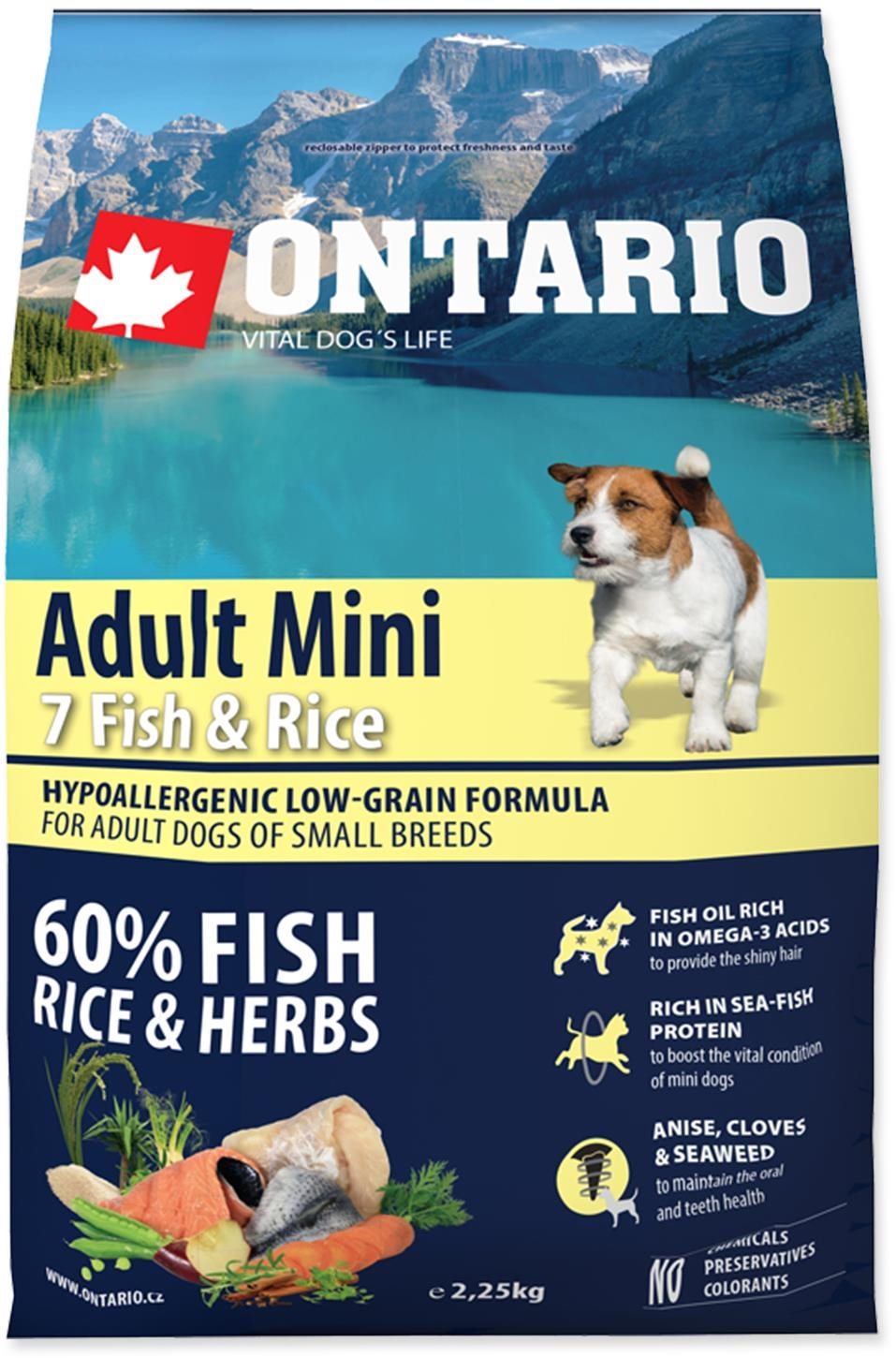 Ontario Adult Mini Fish & Rice 2,25 kg Granuly pre psov