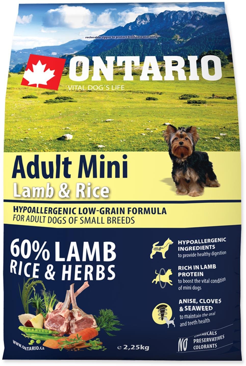 Ontario Adult Mini Lamb & Rice 2,25 kg Granuly pre psov