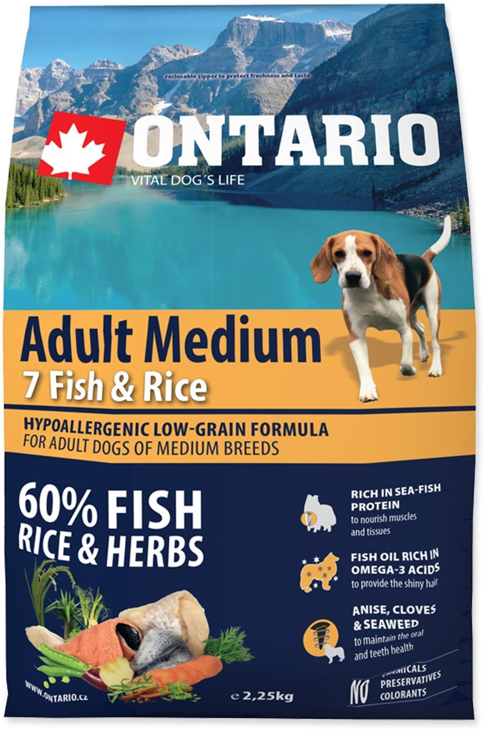 Ontario Adult Medium Fish & Rice 2,25 kg Granuly pre psov