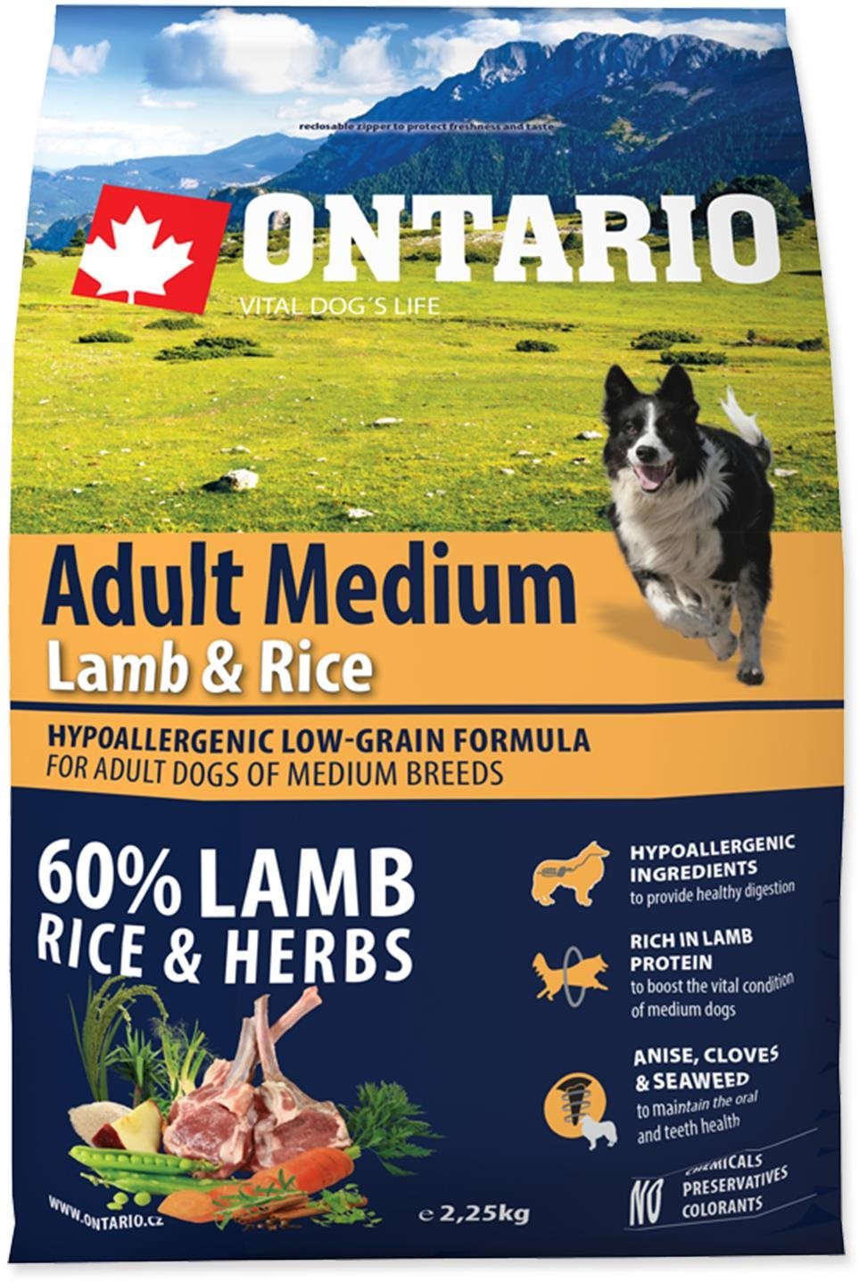 Ontario Adult Medium Lamb & Rice 2,25 kg Granuly pre psov