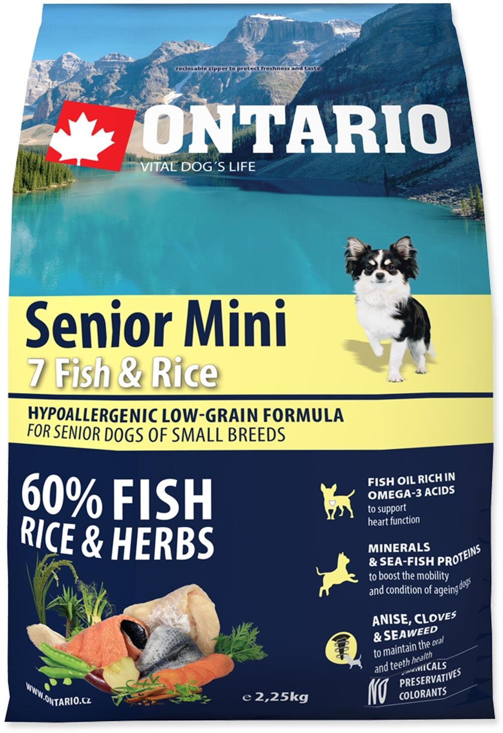 Ontario Senior Mini Fish & Rice 2,25 kg Granuly pre psov