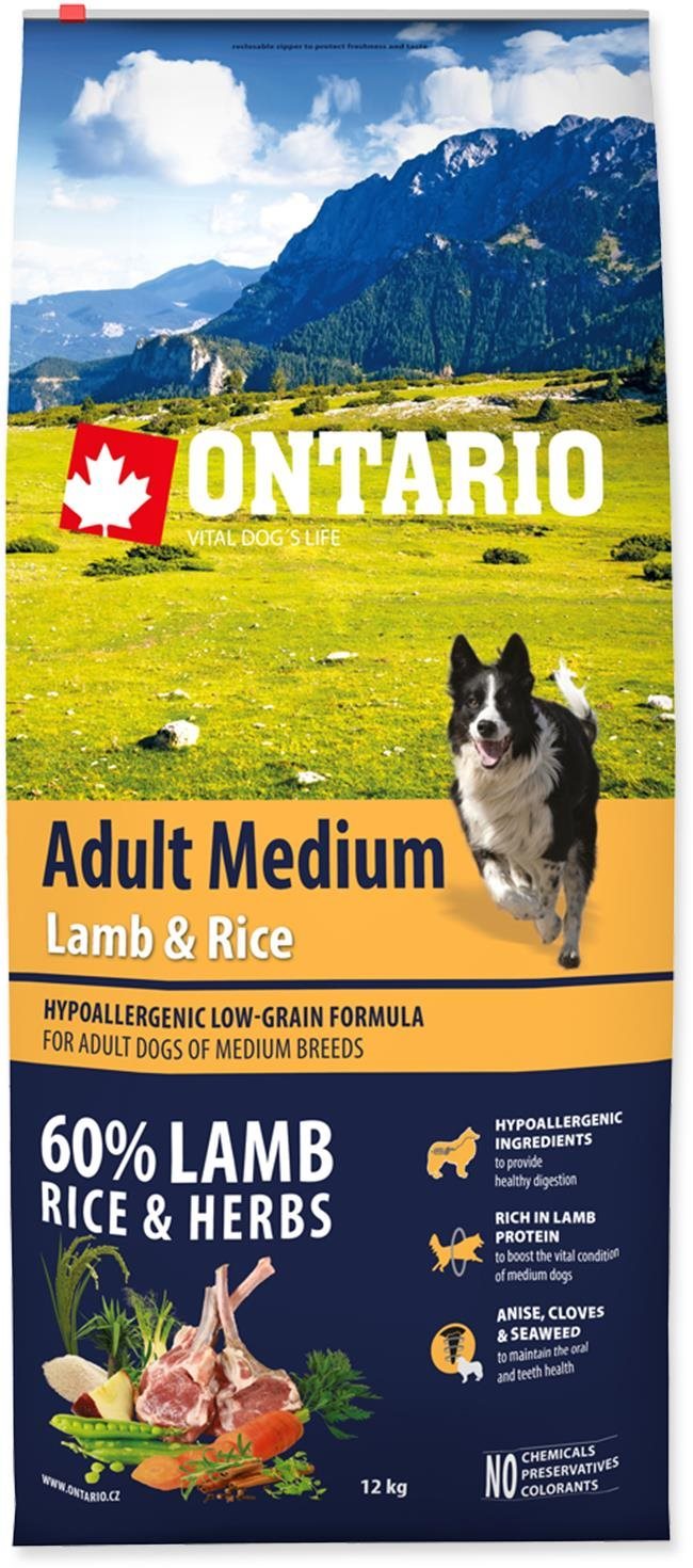 Ontario Adult Medium Lamb & Rice 12 kg Granuly pre psov