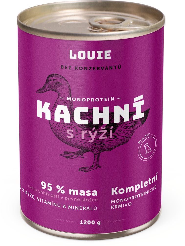 Louie Kompletné krmivo – kačacie (95 %) s ryžou (5 %) 1200 g...
