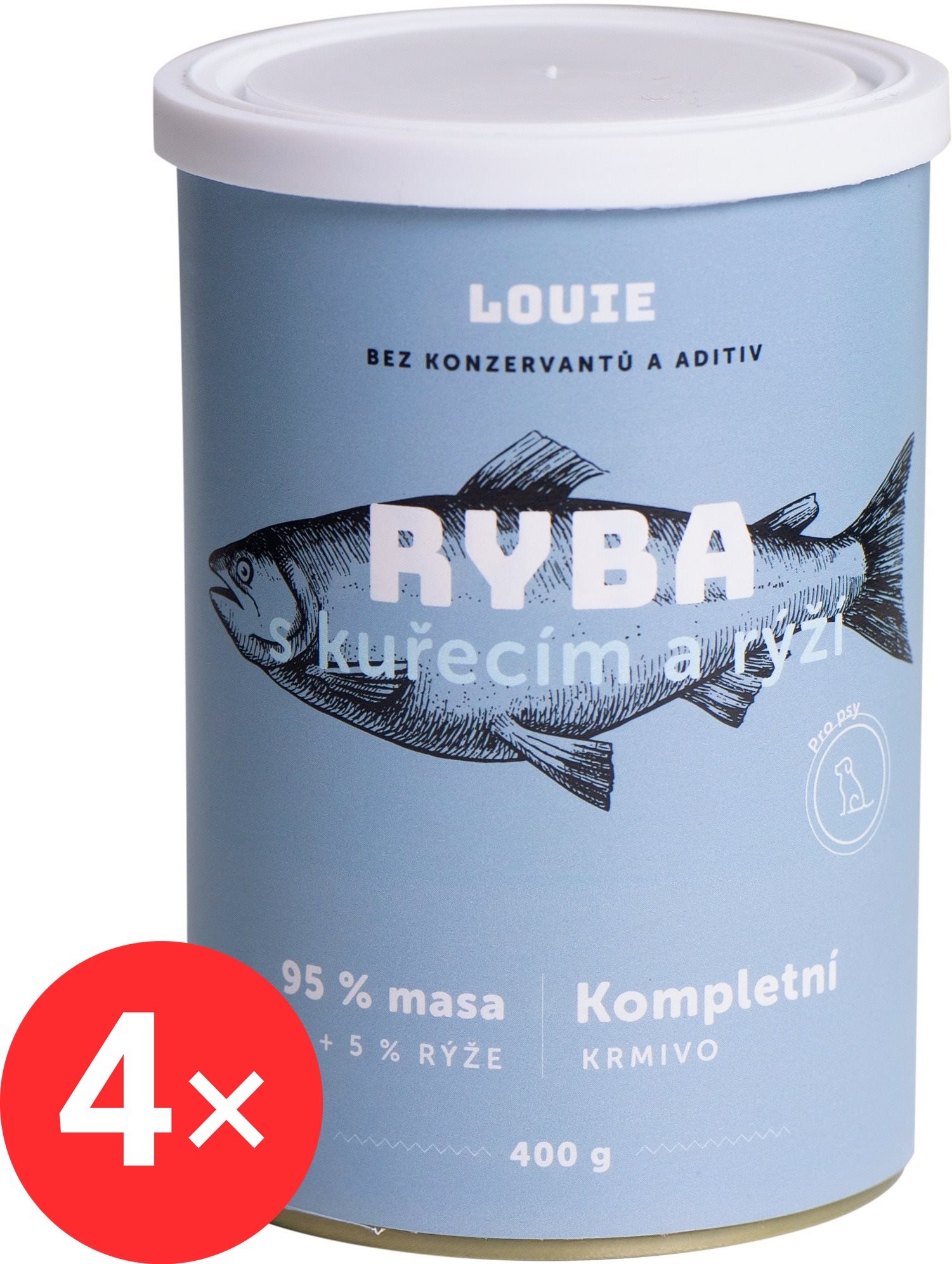 Louie Kompletné krmivo – ryba s kuracím (95 %) s ryžou (5 %) 4× 400...