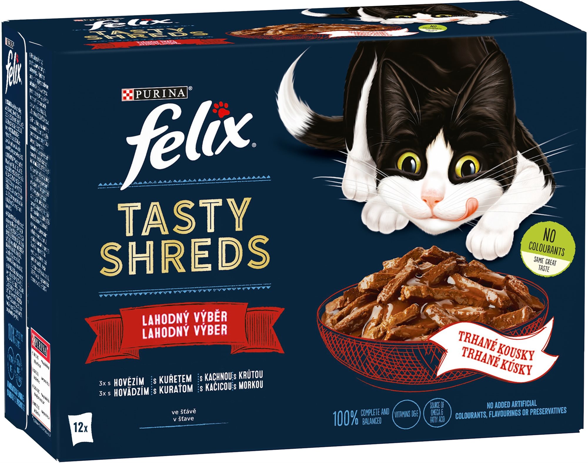 Felix Tasty Shreds lahodný výber v šťave 12 × 80 g Kapsička pre mačky