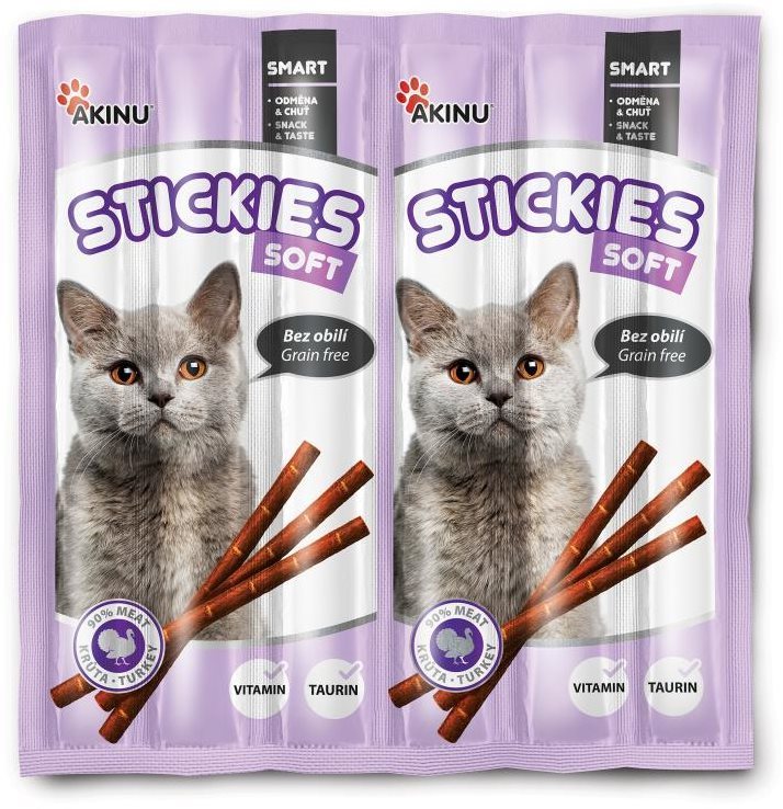 Akinu Stickies, pre mačky, 6 × 5 g, morčacie tyčinky Maškrty pre...