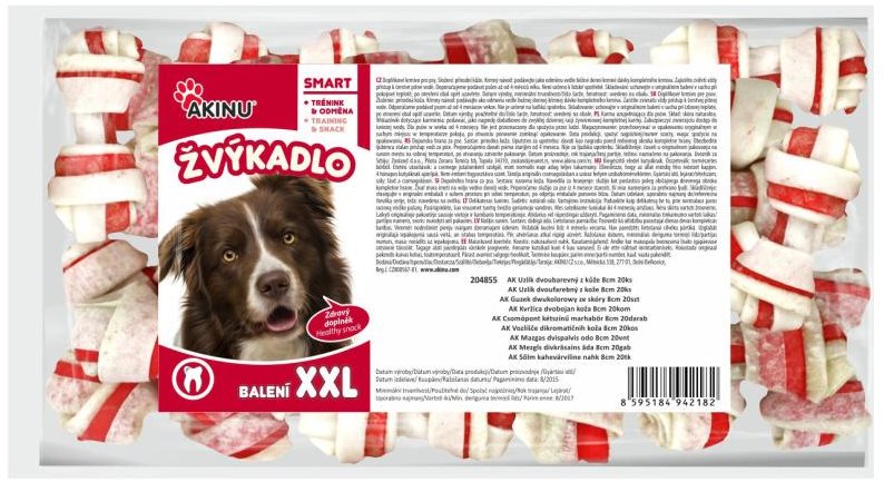 Akinu Uzlík dvojfarebný z kože 8 cm 20 ks Maškrty pre psov