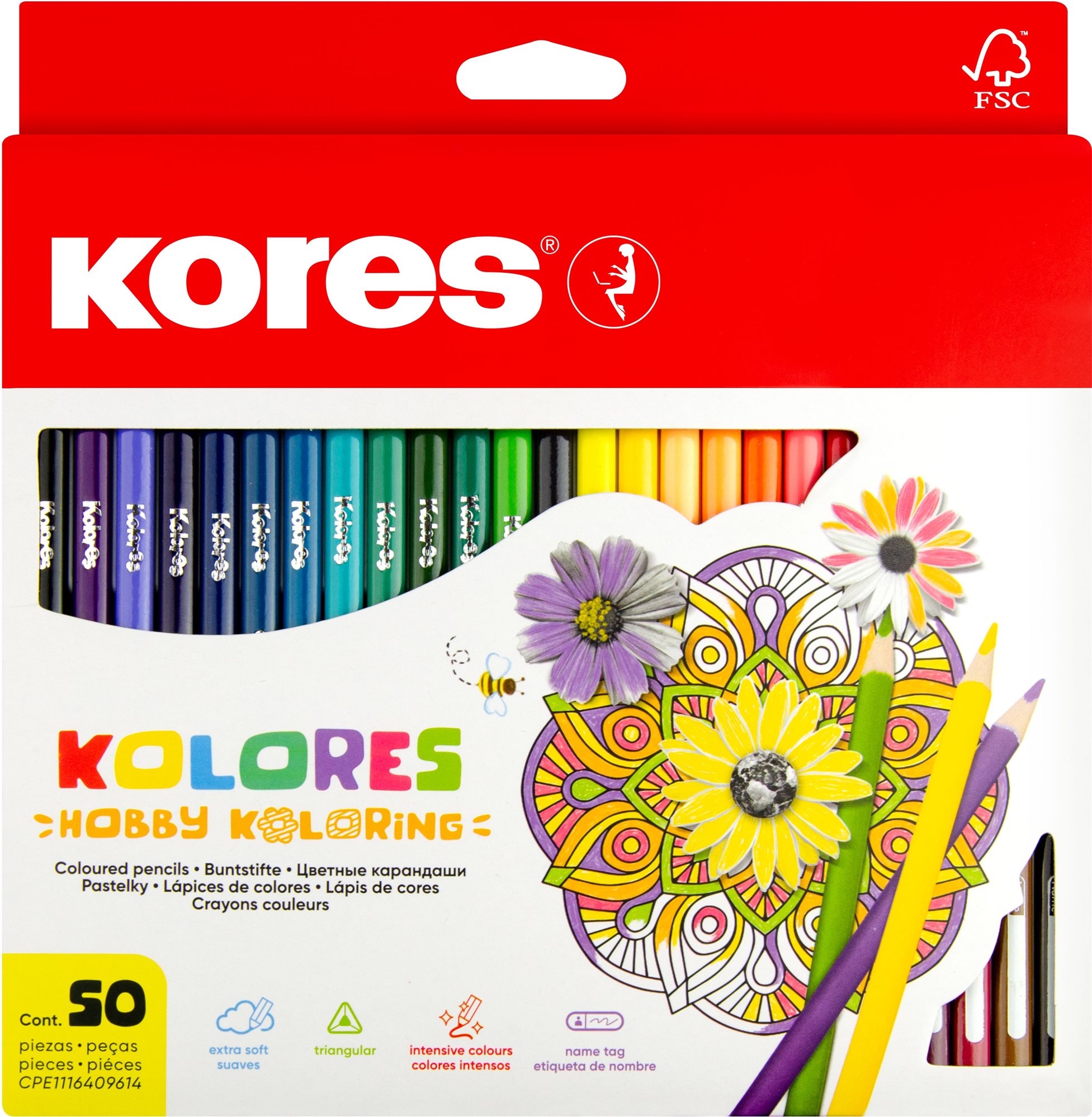 KORES KOLORES Mandalas pre antistresové omaľovanky 50 farieb Pastelky