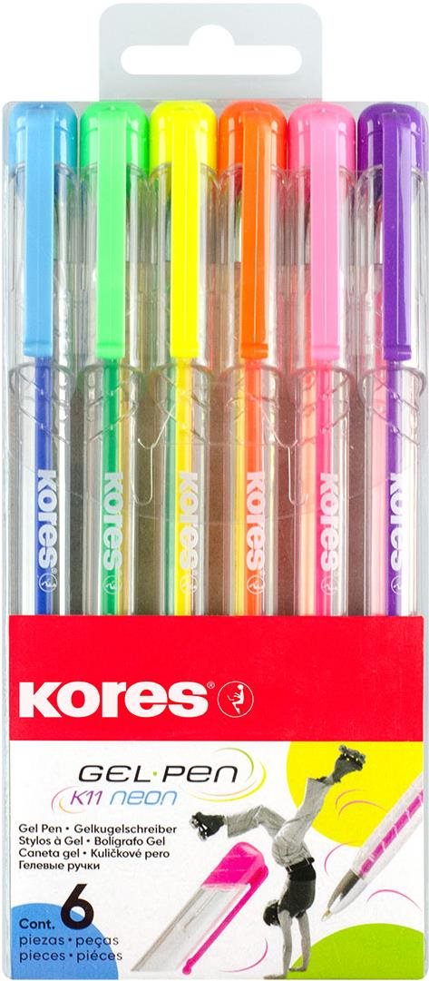 KORES K11 Gel Pen Neon, hrot 0,8 mm, súprava 6 farieb Guľôčkové pero