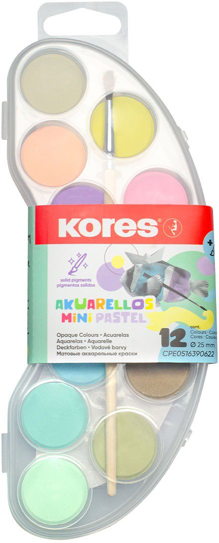 KORES AKUARELLOS MINI PASTEL 25 mm 12 farieb + štetec Vodové farby