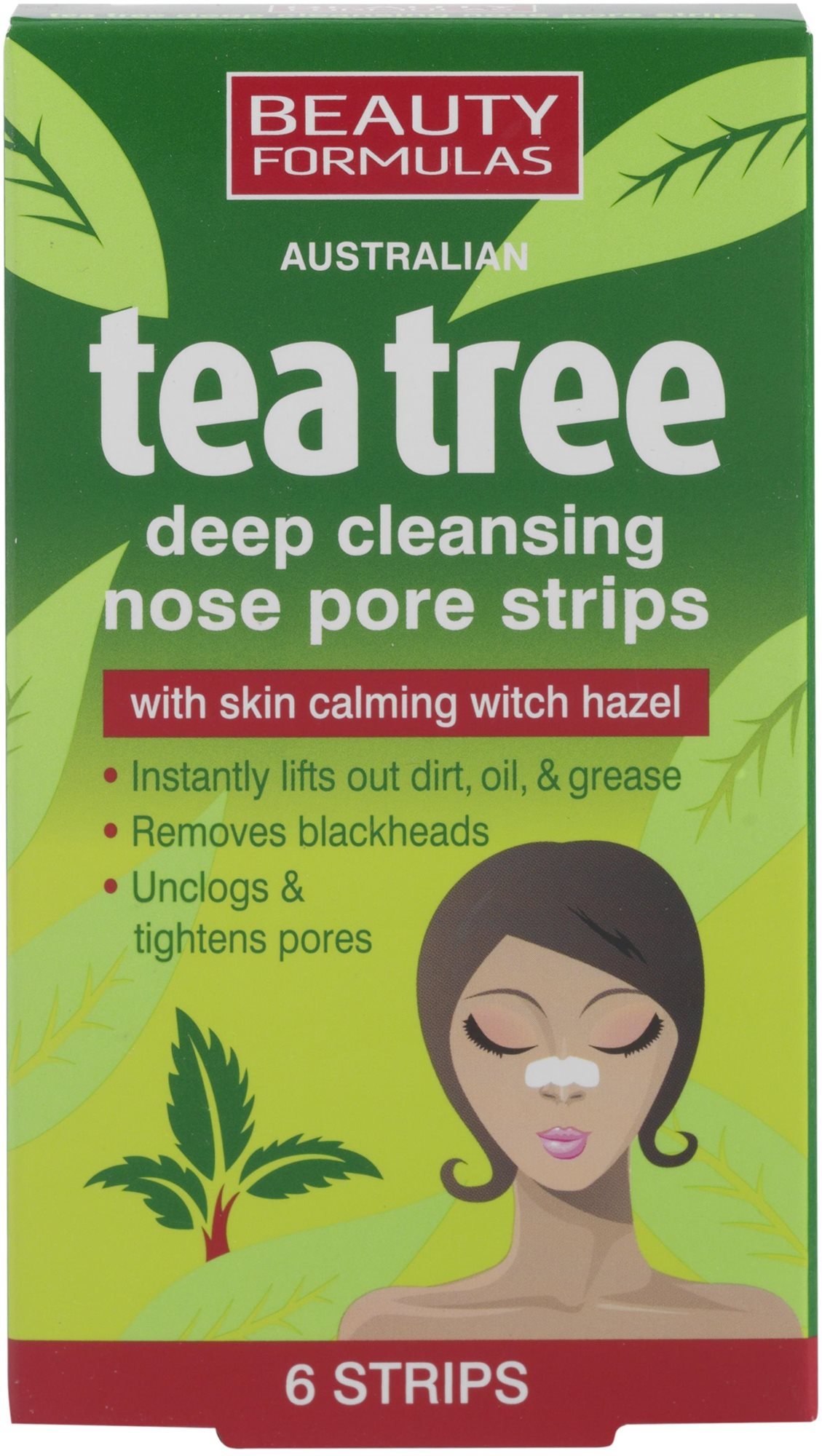 BEAUTY FORMULAS TEA TREE Čistiace pásky na nos 6 ks Pleťová maska