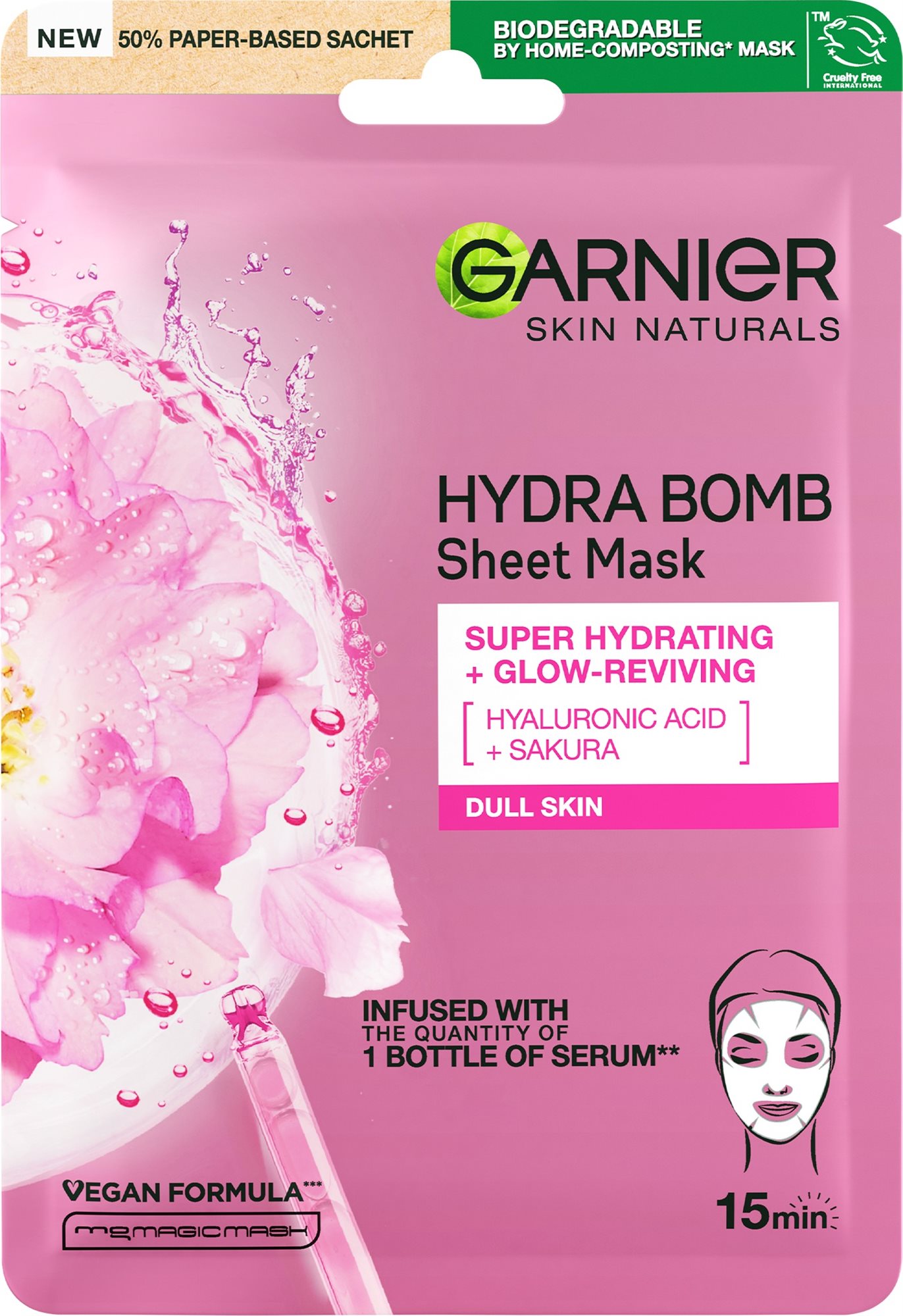 GARNIER Skin Naturals Hydra bomb Sheet Mask Sakura 28 g Pleťová maska