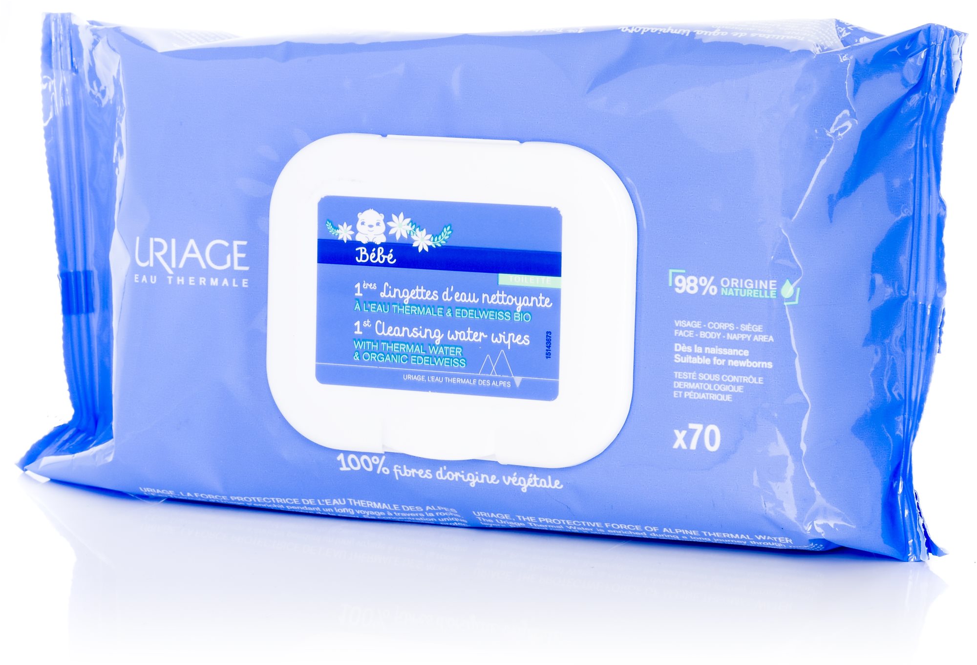 URIAGE Bébé 1st Cleansing Water Wipes x70 Nedves törlőkendő