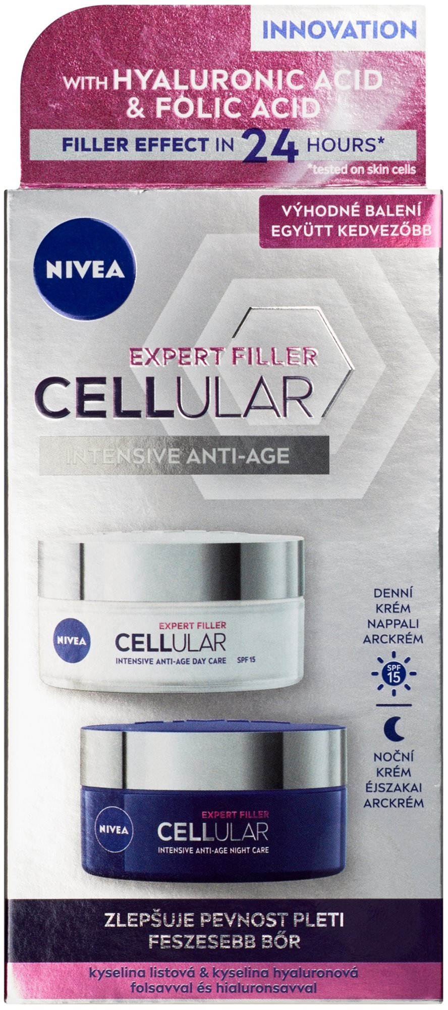 NIVEA Hyaluron Cellular Filler Day & Night Cream 2× 50 ml Darčeková...