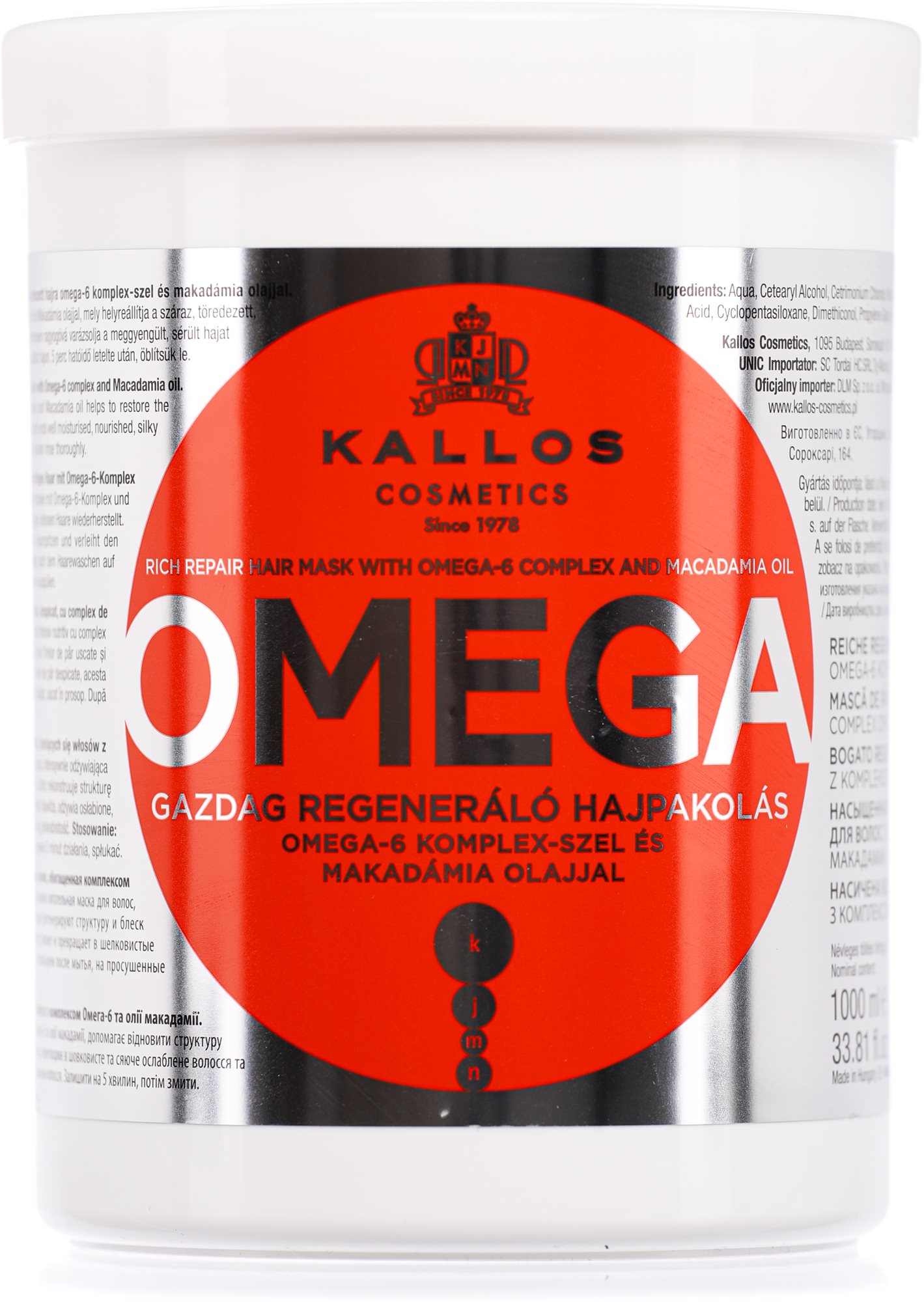 KALLOS Omega Hair Mask 1000 ml Maska na vlasy