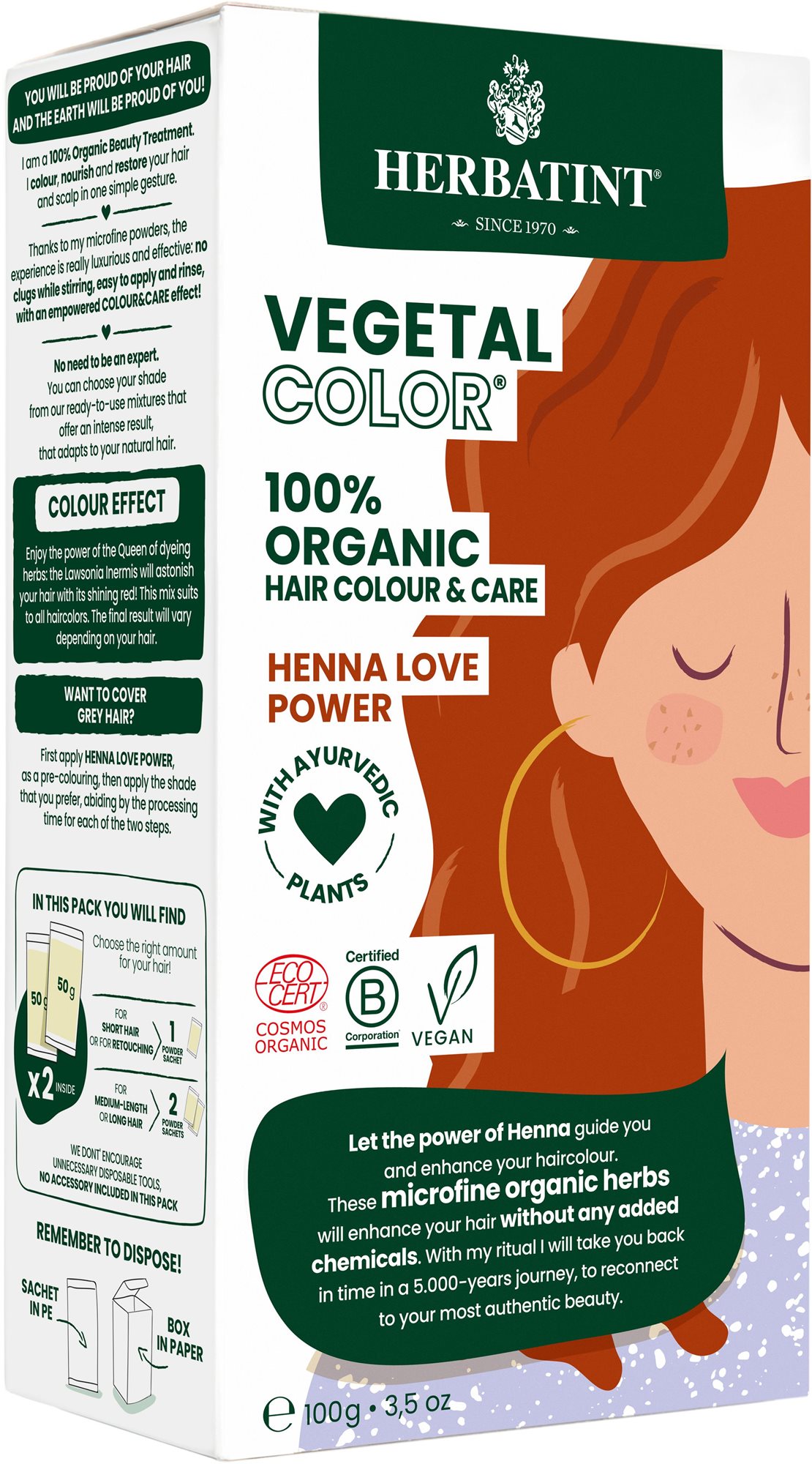 HERBATINT Vegetal Colour Bio Rostlinná barva na vlasy Henna Love...