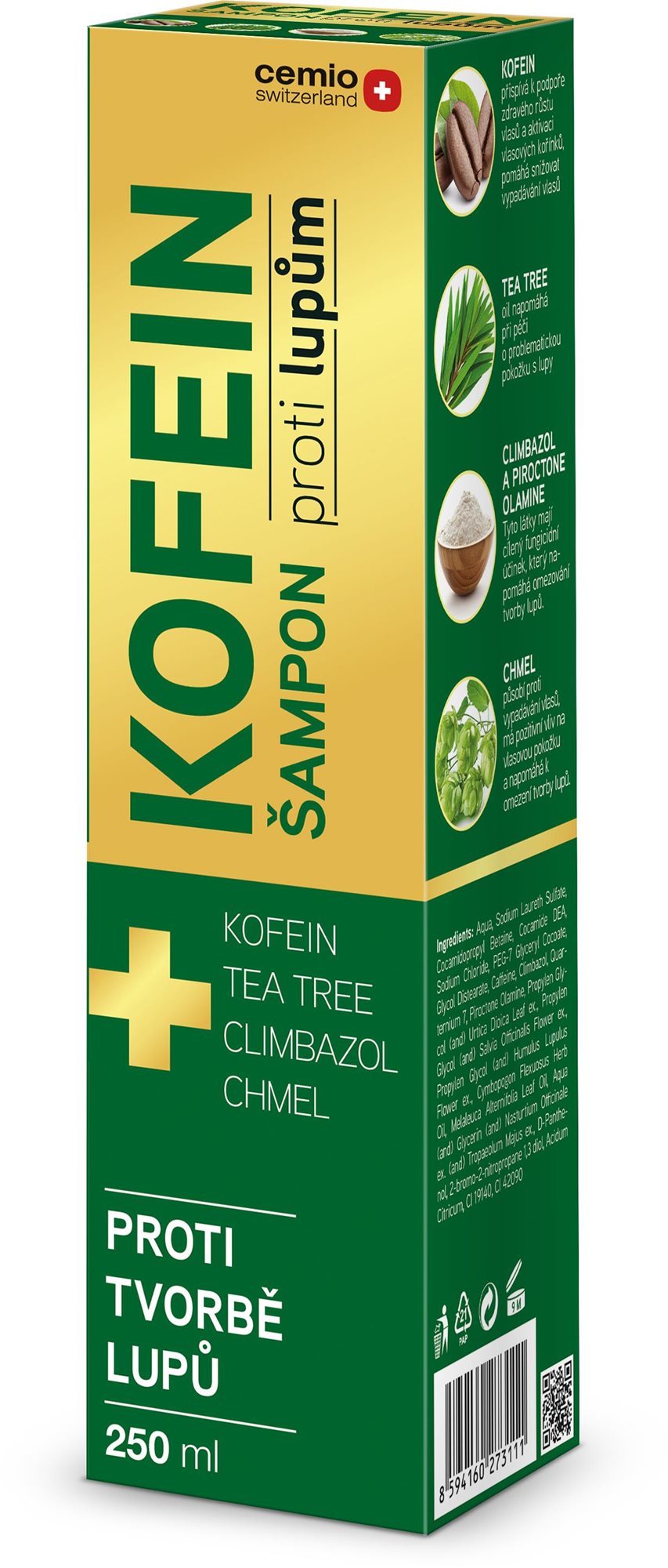 CEMIO Kofein Šampón proti lupinám 250 ml Šampón