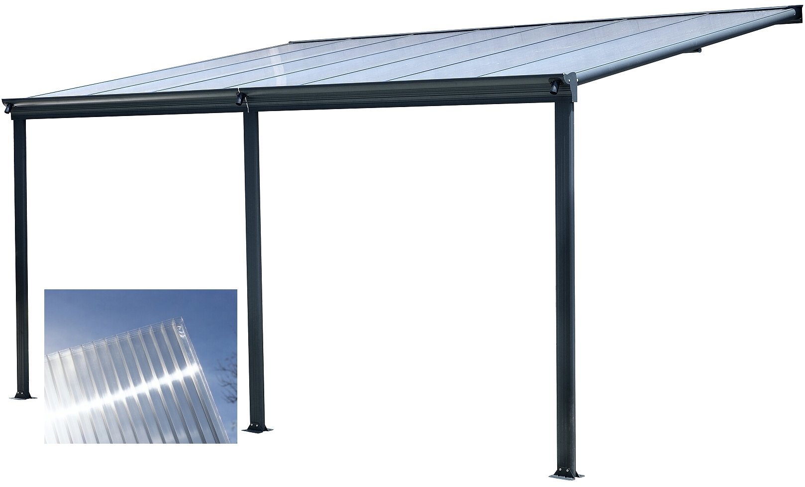 LANITPLAST Hliníková pergola WALL 53 antracit + čirý PC Pergola
