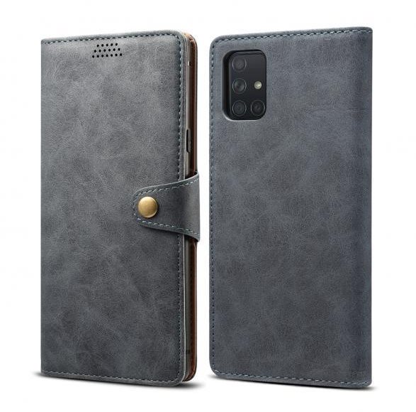 Lenuo Leather for Samsung Galaxy A71, Grey Phone Case