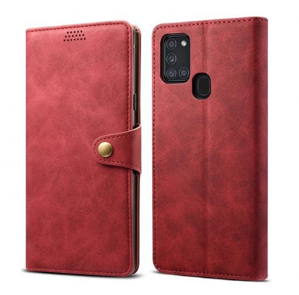 Lenuo Leather for Samsung Galaxy A21s, Red Phone Case