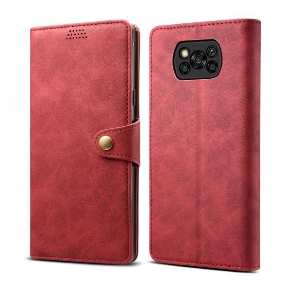 Lenuo Leather for Xiaomi Poco X3, Red Phone Case