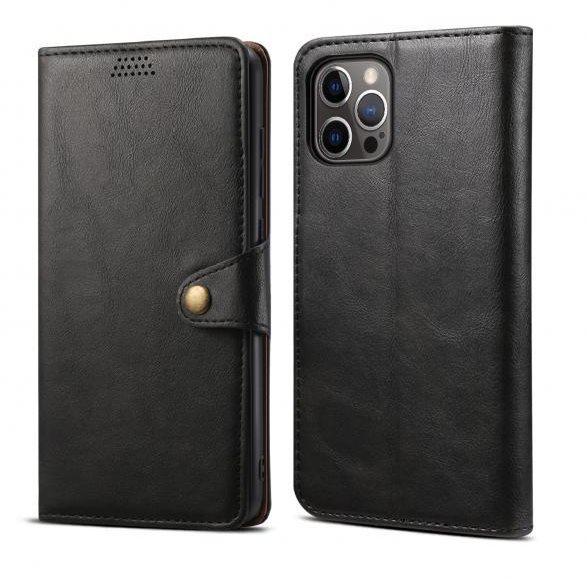 Lenuo Leather for iPhone 12/12 Pro, Black Phone Case