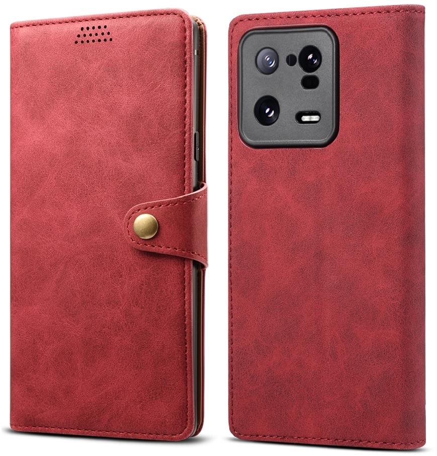 Lenuo Xiaomi 13 Pro piros bőr flip tok Mobiltelefon tok