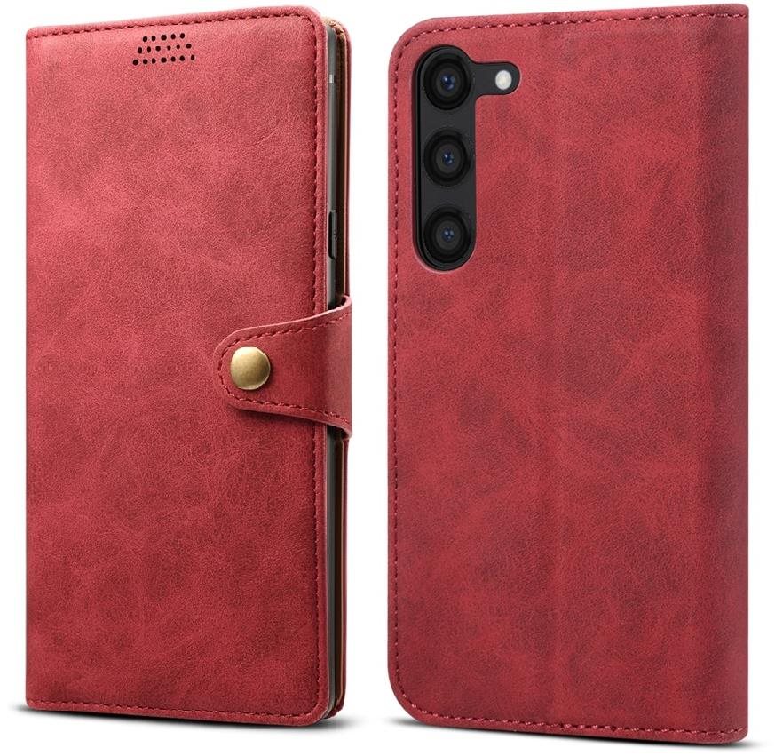 Lenuo Samsung Galaxy S23 piros bőr flip tok Mobiltelefon tok
