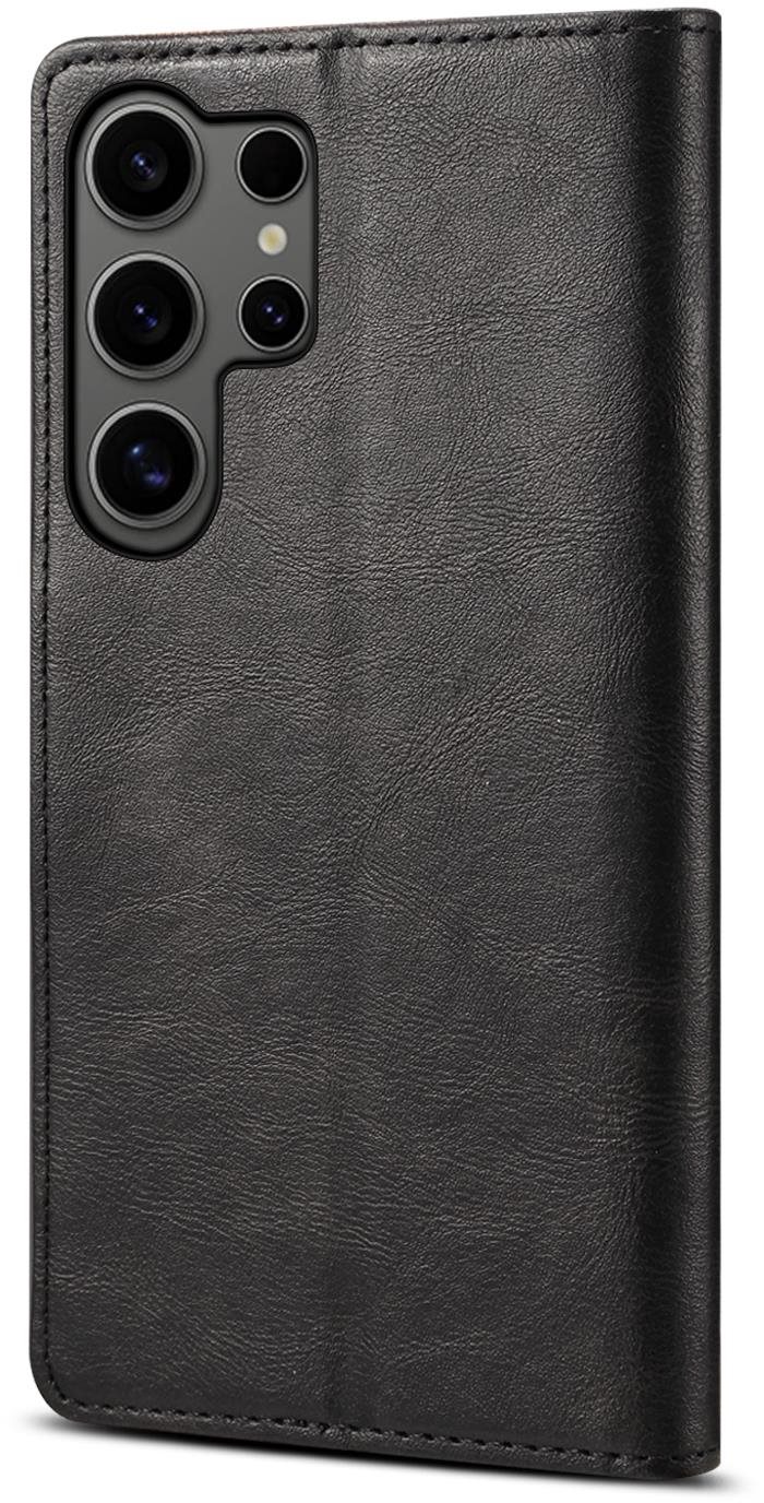 Lenuo Leder Flip Case für Samsung Galaxy S24 Ultra schwarz Handyhülle