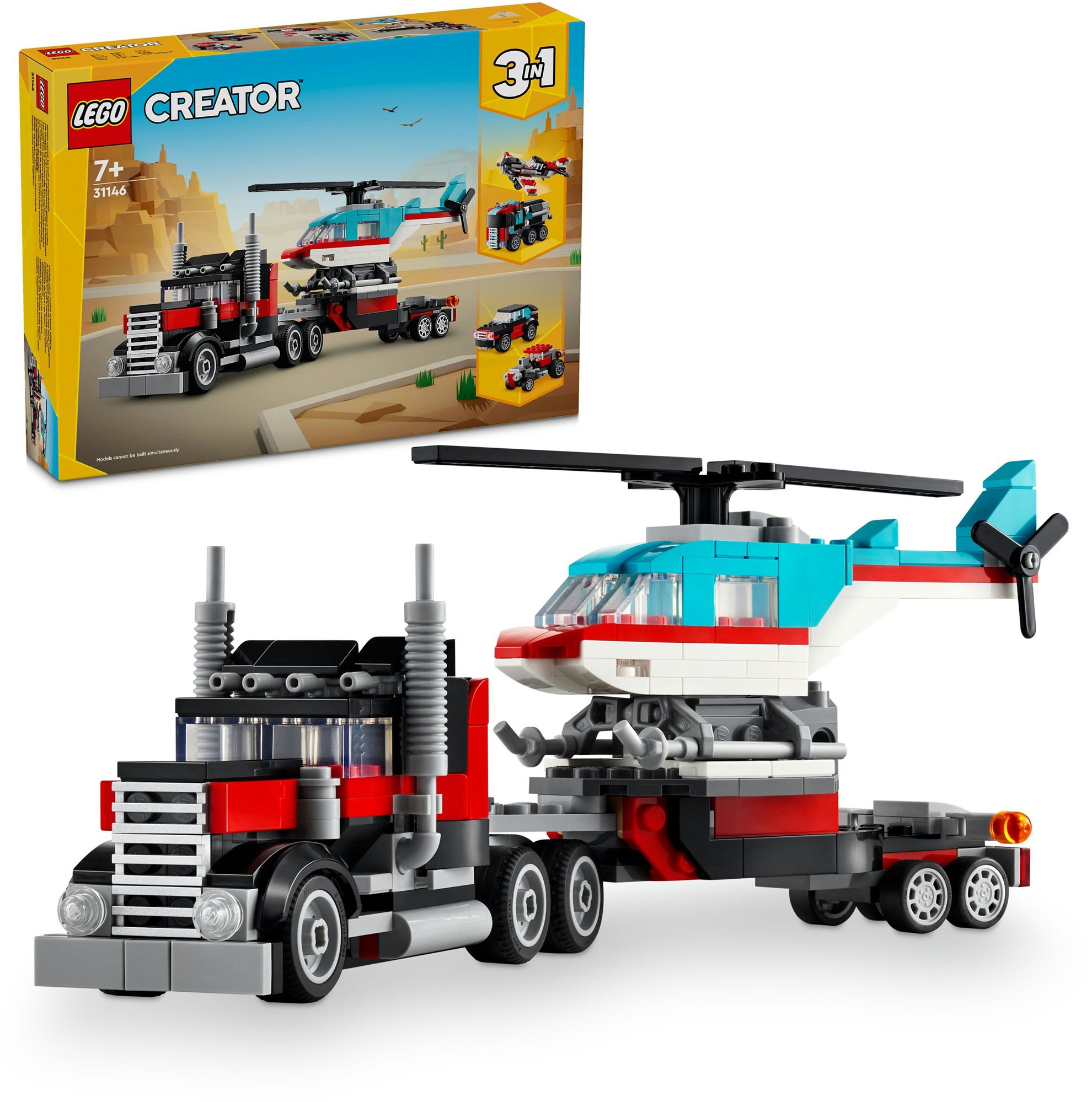 LEGO® Creator 3 v 1 31146 Nákladiak s plochou korbou a helikoptérou...