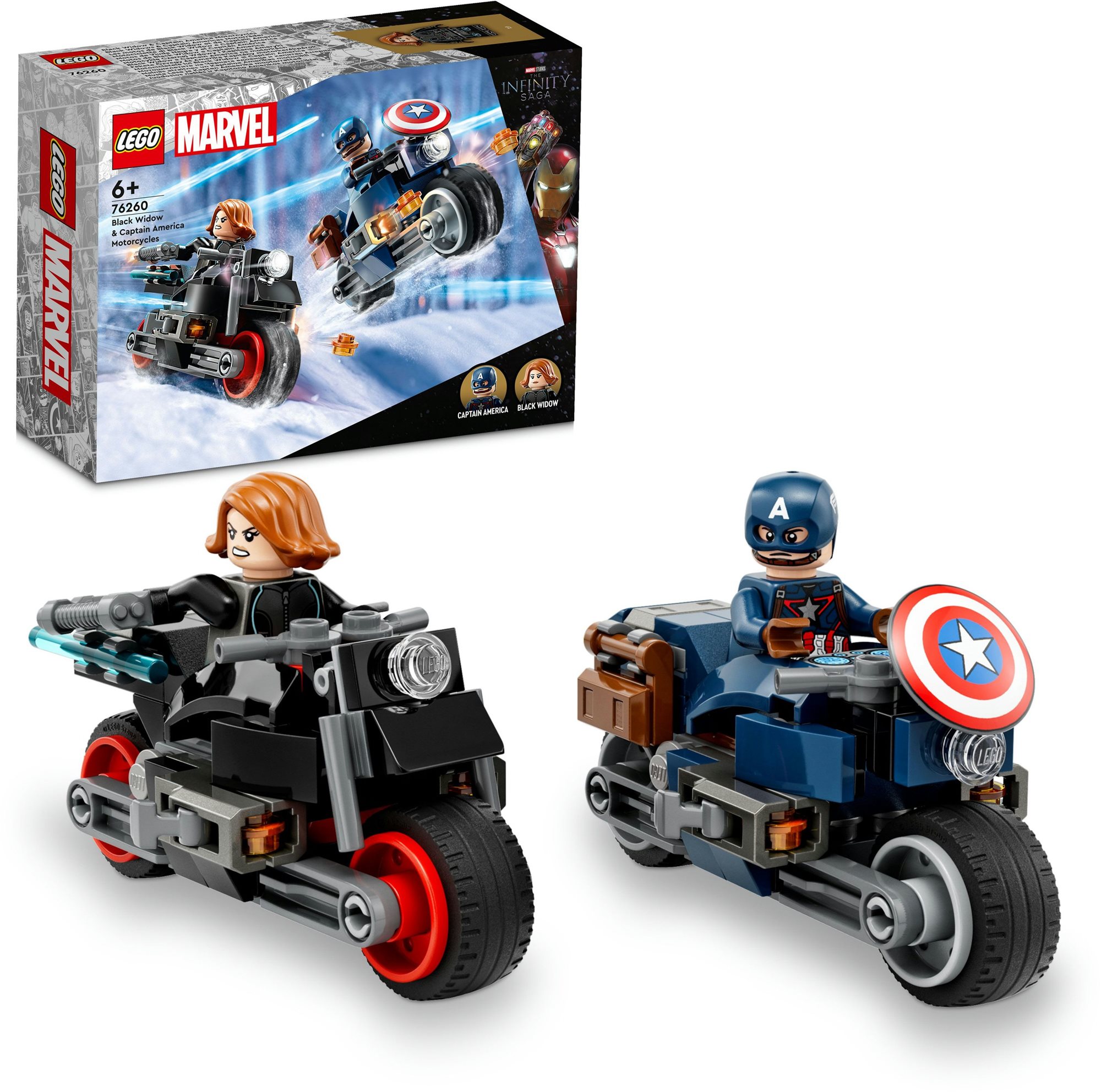 LEGO® Marvel Fekete Özvegy és Amerika Kapitány motorkerékpárok...