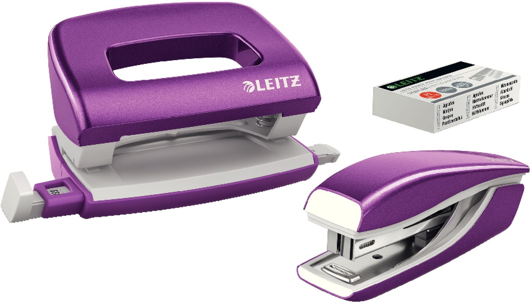 Leitz WOW zošívačka + dierovač, metalická purpurová Sada...