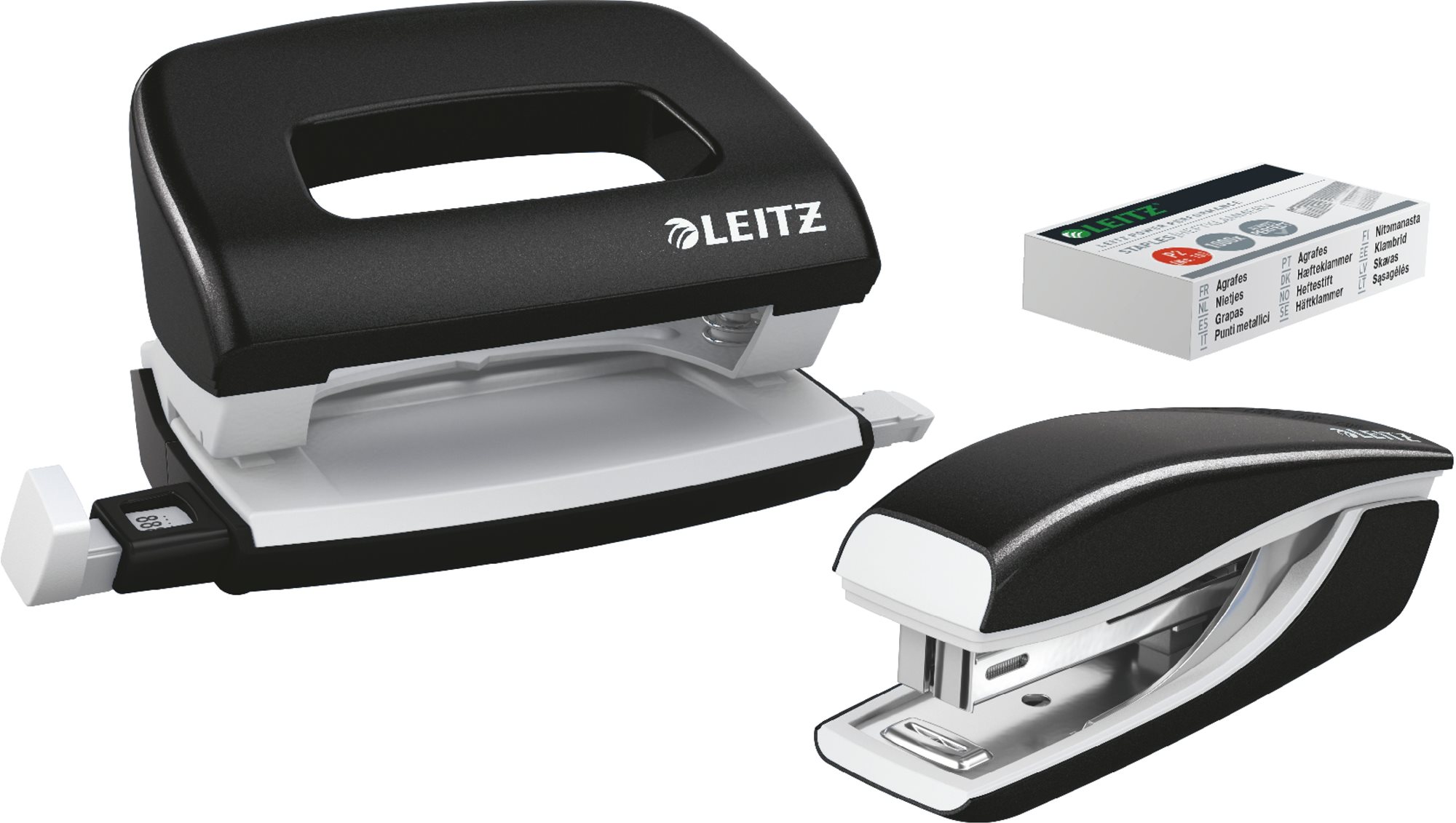 Leitz WOW zošívačka + dierovač, metalická čierna Sada kancelárskych...