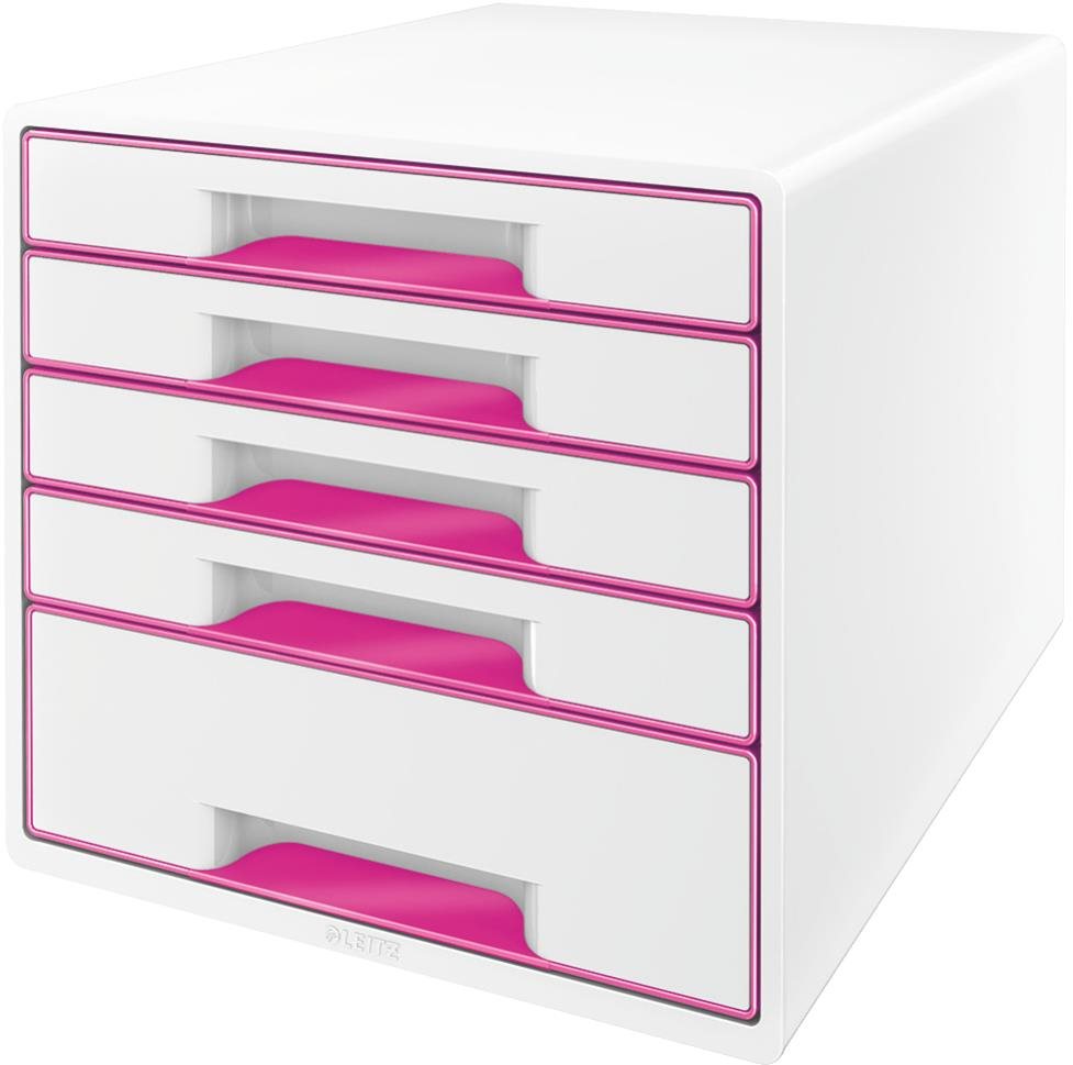 Leitz WOW CUBE, 5 zásuviek, bielo-ružový Zásuvkový box